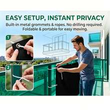 High-Density Thickened Privacy Anti-Peeping Sunshade Fabric, 90% UV Protection Garden Sunscreen Screen, Weather-Resistant Waterproof Outdoor Privacy Protection Net Curtain, Suitable For Balcony/Patio/Yard, Includes Cable Ties And Rope Installation Kit - Black - View 7