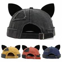 1pc Men's Distressed Patchwork Washed Cat Ear Flat Cap, Fashion Casual Hat Suitable For Spring/Summer Travel, Beach, Party - Multicolor - View 7