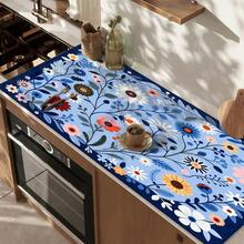 1pc Dish Drying Mat, Coffee Machine Mat, Blue Background With Colorful Floral Print, Absorbent & Draining Mat, Suitable For Dining Table, Cafe And Other Scenes, Quickly Absorbs Excess Water, Keeps Countertop Clean, Adds Fresh And Elegant Visual Effect To Space, Home Gift, Countertop, Dining Table Decor - XYLSD-597 - View 7