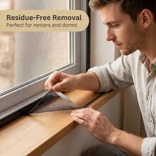 Self-Adhesive Zipper Window Screen (Finished Size) - Black Invisible Mosquito Net, Single Zipper Design, Drill-Free Installation, Suitable For Home And Apartment Ventilation Insect Screen - A - View 6
