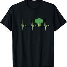 Broccoli Lover Heartbeat EKG Pulse Green Vegetable Veggie T-Shirt - Black - View 1