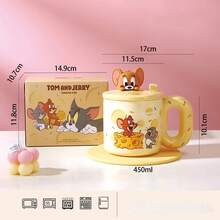 TOM AND JERRY. Authentic Ceramic Mug With Lid, Can Be Used As Phone Holder, 450ml Thick-Walled Ceramic Dust-Proof Cup, Suitable For Home, Office, Dorm And Birthday Gift, Microwave And Dishwasher - Multicolor - View 9