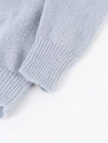 Sweater Anak Perempuan Musim Gugur/Dingin, Desain Asimetris, Warna Polos, Kardigan Rajut Lembut dengan Kancing di Bagian Bawah, Atasan Lengan Panjang dengan Bahu Jatuh Longgar - Grey - View 9