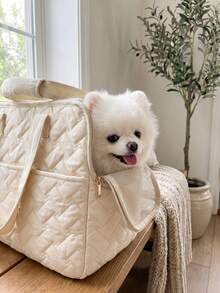1pc High-End Fashion Breathable Pet Carrier, Crossbody Dog & Cat Backpack, Portable Cat Backpack Bicycle Trailer, Detachable Shoulder Strap, Portable, Suitable For Cats, Small Dogs, Rabbits And Other Small Pets Weighing 7–15 Lbs, Breathable Mesh Lining, Multi-Purpose Pockets, Portable Travel Picnic Bag, Polyester Travel Bag With Zipper Closure, Suitable For Luggage, Suitable For Car And Outdoor Use, Cat Carrier Cat Backpack Bicycle Trailer - White - View 3