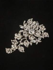 1pc Fashion Exaggerated Plant Flower Rhinestone Brooch - Silver - View 3