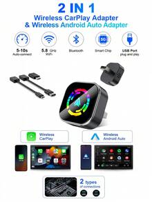 即插即用 CarPlay 轉換器，將有線連接轉換為無線連接，2 合 1 無線 CarPlay 與 Android Auto 適配器，快速連接，適用於 USB/USB-C 接口，尺寸輕巧 - A - 查看 10