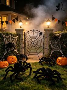 3pcs Giant Black Plush Spider Halloween Decoration, Realistic Scary Fake Spider With Bendable Legs, Suitable For Haunted House, Window, Yard, Porch, Party Horror Props, Indoor And Outdoor Halloween Decor - A - View 6