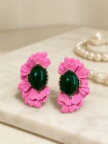 1 Pair Elegant Vintage Pink Flower Earrings, Romantic Fashion, Suitable For Dating And Evening Wear - Multicolor - View 2