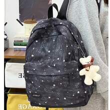 LECEY Mochila de gran capacidad con estampado de estrellas para viajes diarios - Negro - Ver 3