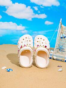 HOEASE Sepatu Bakiak Anak Perempuan, Sepatu Taman dan Sepatu Pantai EVA Musim Panas untuk Anak Perempuan, Desain Slip-On yang Bernapas, Desain Glitter Merah Muda untuk Aktivitas di Rumah dan Luar Ruangan - Krem - View 4