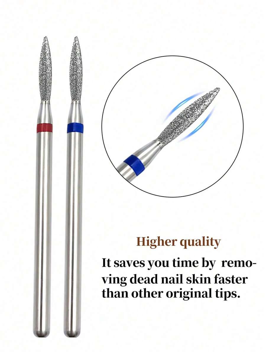 2mm Titanium Russian Flame Nail Drill Bit | Professional Cuticle Cleaning Drill Bit, Rhinestone Tipped (Low Allergen, CE/FDA Certified, Dead Skin Removal) - Silver - View 1