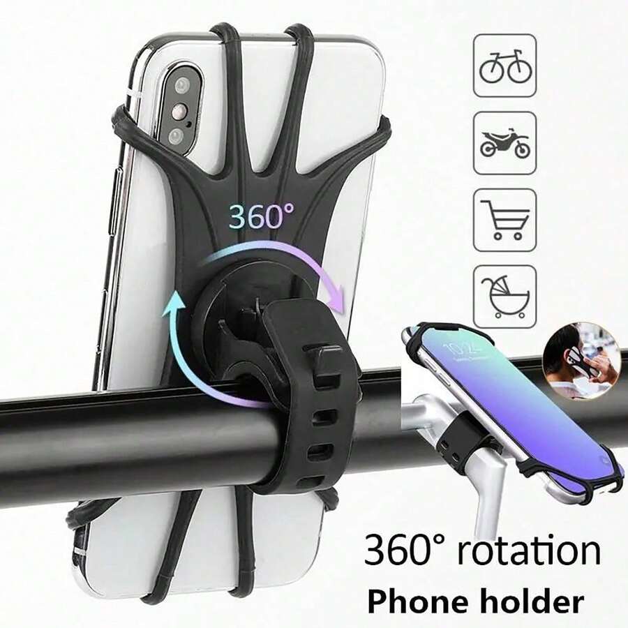 1pc 360° Rotating Silicone Bicycle And Electric Scooter Phone Holder, Suitable For Cycling Navigation - Multicolor - View 1