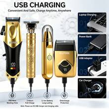 BLUTOOL 4-In-1 Professional Hair Clippers Set, Cordless Beard Trimmer & Electric Shavers Kit, LCD Display Barber Clippers For Men, USB Rechargeable Grooming Kit, Perfect Gift For Christmas/Birthday/Father's Day - Gold - View 3