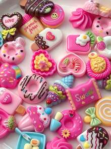 50 pezzi Charms 3D per arte di unghie a forma di torta dolce, mix di dessert rosa e caramelle in resina con strass, decorazioni kawaii carine per unghie, accessori fai-da-te per manicure, stile casuale - Multicolore - Visualizzare 8