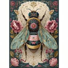 1 pièce | Peinture de diamant DIY 5D | Kit de peinture de diamant motif abeille et floral, ensemble d'artisanat de mosaïque à perçage complet rond, peinture de diamant haute définition, se concentrer et se détendre grâce au DIY, convient pour la décoration murale du salon, de la chambre, du bureau, cadeau de décoration de maison surprise pour les fêtes pour la famille et les amis, sans cadre - Pas de cadre - Voir 1