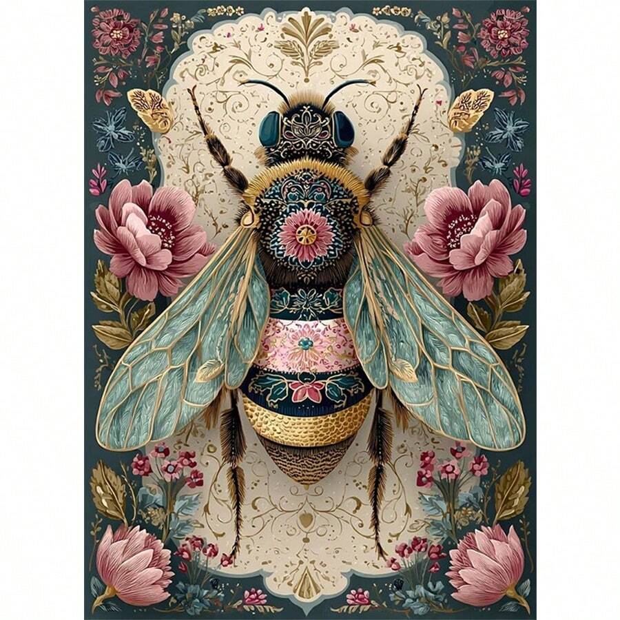 1 pièce | Peinture de diamant DIY 5D | Kit de peinture de diamant motif abeille et floral, ensemble d'artisanat de mosaïque à perçage complet rond, peinture de diamant haute définition, se concentrer et se détendre grâce au DIY, convient pour la décoration murale du salon, de la chambre, du bureau, cadeau de décoration de maison surprise pour les fêtes pour la famille et les amis, sans cadre - Pas de cadre - Voir 1