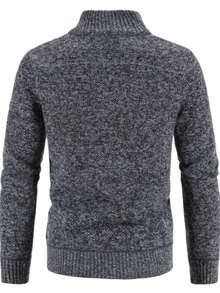 Men's Knitted Cardigan With Zipper, High Collar And Pockets In Contrasting Color, Long Sleeves, Ideal For Autumn And Winter. - Dark Grey - View 2