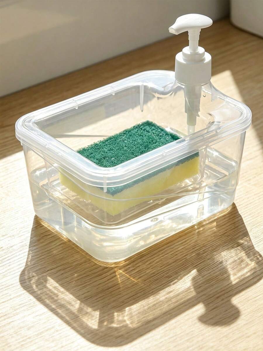 壓泵式洗手液分裝瓶 浴室與廚房清潔用手皂架 方形海綿刷收納盒附分隔層 浴室裝飾 廚房必需品