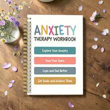 1 pieza Cuaderno de trabajo con espiral A5 para la curación de la ansiedad, diario de autocuidado de salud mental, libro de escritura guiada para el manejo del estrés y la curación emocional para adultos, útiles escolares - Multicolor - Ver 3
