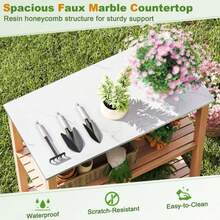 3-Tier Garden Potting Bench Table With Marble-Like Countertop-XY869531 - FXCA9IROIWJEX0 - View 8