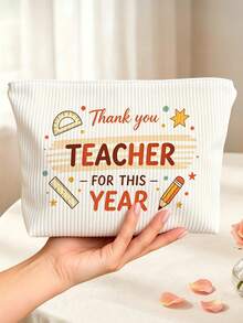 "Thank You Teacher" Printed Makeup Bag | Best Teacher Themed Cosmetic Storage Bag | Travel Organizer Bag | Travel Essential | Poolside Companion | Toiletry Bag | Pool Storage Bag | Mother's Day Gift | Teacher's Day Gift | Suitable For Mom, Teacher, Friend And Nurse | Summer Beach Bag | Home Essential | Easy To Clean Design | Portable Makeup Box, Teacher Gift, Thank You Teacher Gift, Classroom Essential - Multicolor - View 1