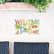 1 pieza Decoración de pared de metal Letrero de bienvenida de playa de verano, Arte de hierro Decoración de pared del hogar, Flamenco Hoja de palma de playa, Estilo de vacaciones de verano, Perfecto para decoración de fiesta de verano, Decoración colgante de pared - Multicolor - Ver 6