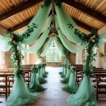 1pc Romantic 393 Inch Mint Green Tulle Draped Fabric, Long Solid Color Sheer Curtain, Multi-Functional Party Backdrop Tulle, Suitable For Wedding Arch, Home Decor Wedding Arch Draping Fabric Backdrop, Birthday Wedding Party Hall Background Decoration Material Ceremony Backdrop - Green - View 7
