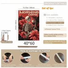 1 peça, Arte de Parede em Tela, Decoração de Parede Emoldurada, Pintura em Tela Vintage com Caveira de Café Bom Dia e Flor Vermelha, Pôster Decorativo Sem Moldura Estilo Gótico Dark Academia Popular, Decoração de Bar de Café, Decoração de Casa Moderna, Decoração de Quarto, Decoração de Dormitório, Decoração de Quarto, Decoração de Sala de Estar, Decoração de Banheiro - Caveira de Café - Visão 13