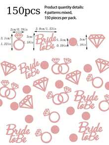 150pcs Gold/Rose Gold Glitter "Bride To Be" Letter Rings With Rhinestones & Confetti, For Bridal Shower/Wedding Decoration - Rose Gold - View 3