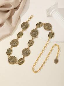 Vintage Punk Style Metal Hollow Floral Disc Waist Chain, Women's Fashion Retro Cinched Waist Body Chain, Geometric Pattern Bohemian Zinc Alloy, Spring Summer Autumn Winter - Gold - View 2