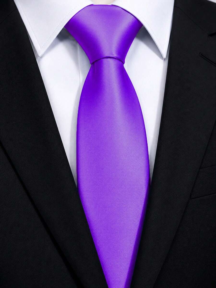 1件純色緞面男士領帶,適合商務與婚禮場合 (7cm) - 紫色 - 查看 1