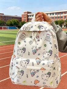 1/5pcs Cute Cartoon Print Student Backpack, Pure Pink Floral Pattern, Lightweight Polyester Fabric, Casual Campus Style, All-Season Wear, Unisex Adult Size, Large Capacity, Suitable For Daily Commute, Travel And Back To School - Multiple Styles - View 2