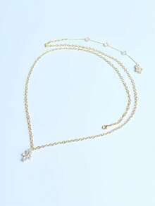 Collar de cadena para la espalda de novia de lujo con cristal de hoja, cadena corporal larga drapeada para mujer con strass completo, joyería de boda de verano - Dorado - Ver 3