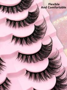 7 Pairs D Curl Russian Faux Mink Strip Lashes, Thick Curly Fluffy Wispy Cat-Eye False Eyelashes, Eye Lifting Full Volume Lashes To Lengthen Outer Eye Corners, Cosy Lightweight Lashes For Starters, Perfect For Everyday, Holiday And Party Make-Up - Pink - View 4