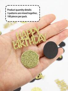 100pcs/Set Black Gold Happy Birthday Confetti, Glitter Letter & Round Circle Paper Table Scatter For Men Women Adult Birthday Party Decorations - Multicolor - View 4