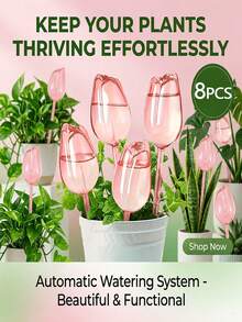 5 pièces Globes d'arrosage automatique en forme de tulipe avec buses de goutte-à-goutte lent. Parfait pour les plantes en pot d'intérieur & d'extérieur et les paniers suspendus. Fournitures de jardin à faible entretien, décoration intérieure idéale et cadeaux de fête pour Thanksgiving et Noël.Articles de jardin - Multicolore - Voir 2