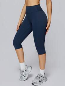 NcmRyu Women's 1pc Solid Color High Waist Tummy Control Butt Lifting Slim Fit Sports Shorts - Navy Blue - View 9