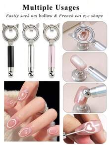 Nail Art Magnetic Wand, Cute Cat Ear Cat Eye Nail Art Magnetic Wand, Dual-Head Design Suitable For Hollow Cat Eye And French Cat Eye Effects, Includes Dual-Head French Nail Art Magnetic Tool, Professional Nail Art Magnetic Tool, Suitable For DIY, Nail Art Supplies - Multicolor - View 6