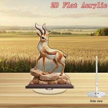 2D flache rotierende Antilope Tischornament moderne minimalistische 2D flache rotierende Hirschstatue, braun/weiße Mähne mit schwarzen/Hornspitzen, Acryl Heim-/Bürodekoration, Weihnachts-/Halloween-/Wildtiergeschenk, stabiler Sockel mit glatter Rotation, platzsparende Sammlerdekoration, 2D flach - A - Übersicht 4