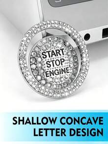 Shiny Rhinestone Engine Start/Stop Decorative Ring And Button Cover - Alloy Trim Inlaid With Rhinestones, Featuring "Start Stop Engine" Text - Fashionable Car Interior Accessory, Eye-Catching Design - Suitable For Most Car Models - Sparkling Rhinestones - View 3