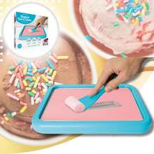 Thai Rolled Ice Cream Maker Pan – Home Ice Cream Roll Tray With 2 Spatulas, Frozen Dessert Maker, Blue - Blue - View 3
