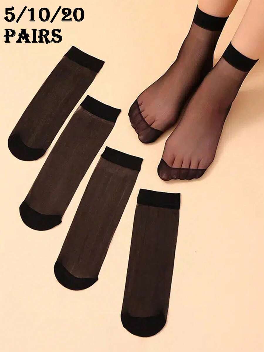5 pasang Kaus Kaki Kru Padat - Hitam - View 1