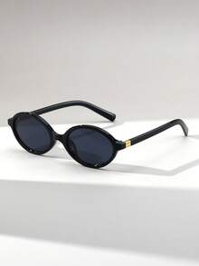 1 Pair Women's Oval Glasses, Vintage Metal Grid Accessory Temple, Premium Quality Fashion Eyewear - Multicolor - View 7
