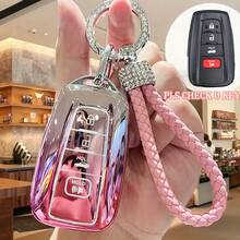 Funda de llave de coche de TPU con color degradado y llavero, funda protectora de cobertura completa de 4 botones, adecuada para 2018-2022 RAV4 Camry Corolla Avalon C-HR Prius GT86 Highlander, protector de llave inteligente antiarañazos - 1 unidad - Ver 6