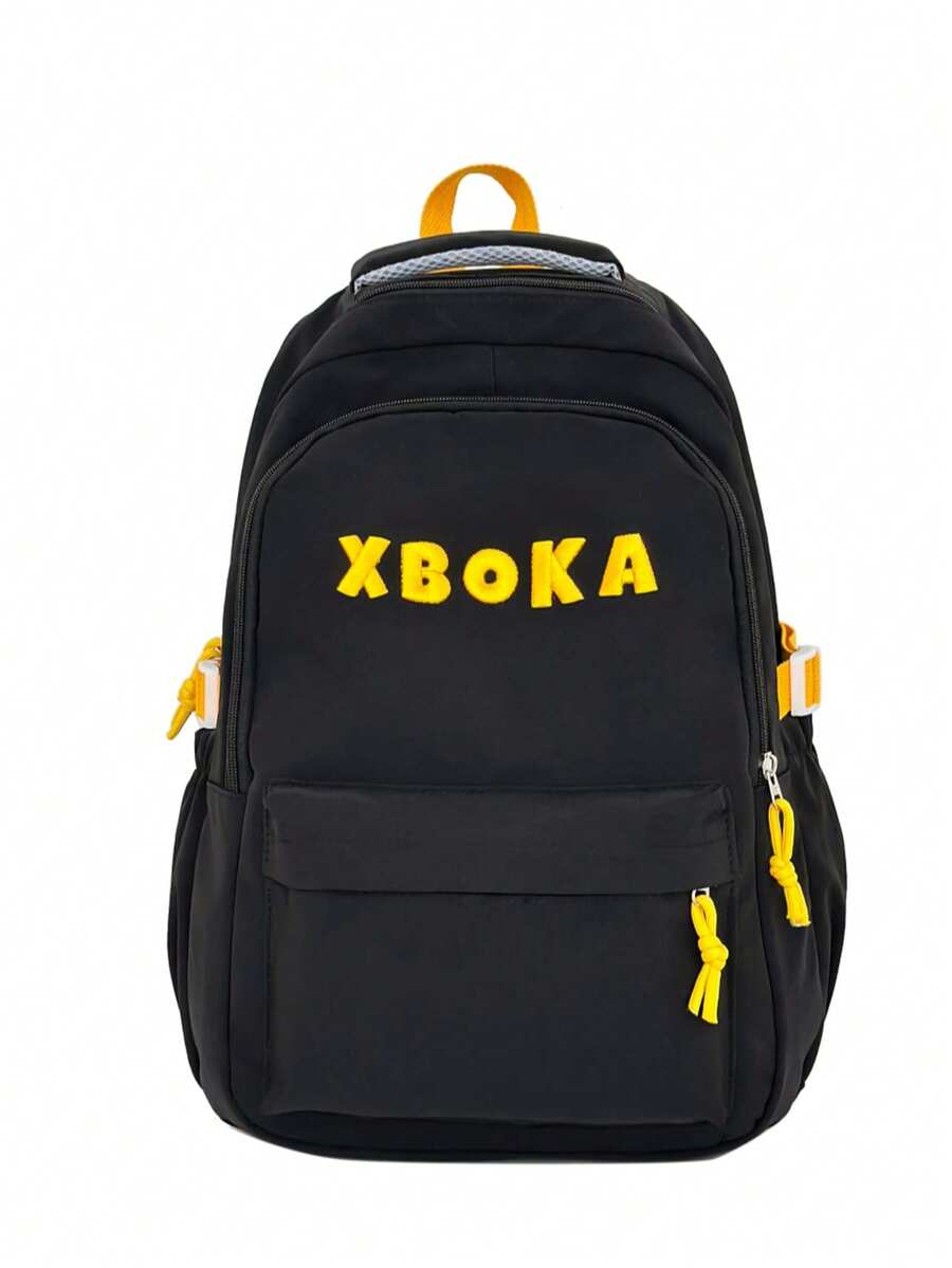 LECEY Mochila portátil de gran capacidad con estampado de letras para mujer - Negro - Ver 1