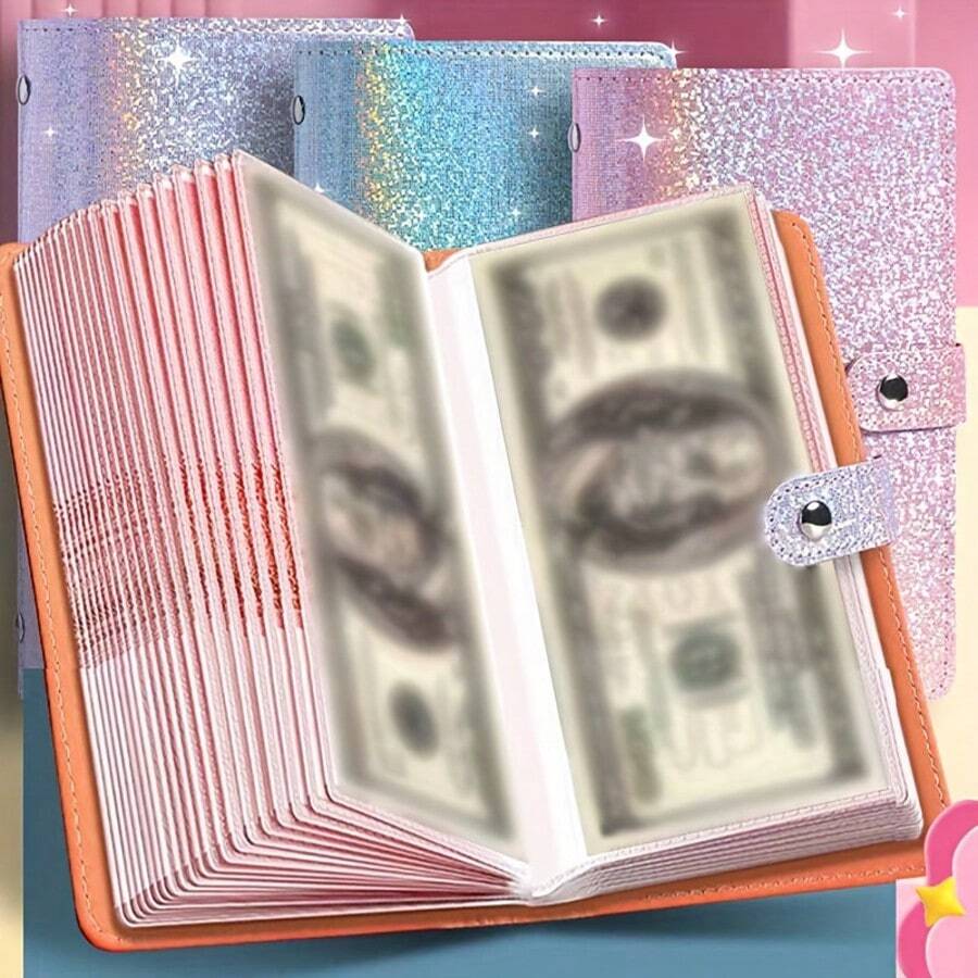 1pc A6 Colorful Storage Album, Made Of High-Quality Material, Built-In 50 Inner Pages, Can Hold 100 Banknotes, Including Banknote Photos, Stamps And Bank Card Storage Album - Multiple Styles - View 1