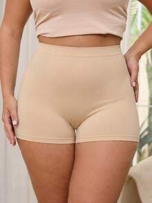 1piece Of Plus Size Women's Black Seamless Panties, Elastic Breathable Comfortable Basic Model Shorts, Fat Ladies Breathable Boxer - Apricot - View 2