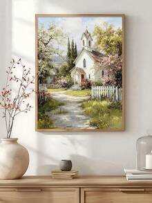 1pc Vintage Farmhouse Church Canvas Print, Rustic Wildflowers Meadow Wall Decor, Ideal Gift,Suitable For Bedroom,Living Room,Office, Kitchen,Wall Arts,Wall Decor,Home Decor,Room Decor,Canvas Wall Art,Posters, Wall Art With Frame, Optional Frame ﻿ - 1PCS - View 5