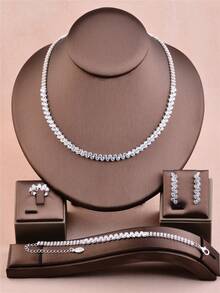 CORUIXI 1pc Women's Zirconia Rhinestone Jewelry Set, Shiny Luxury Diamond Jewelry Accessories Suitable For Daily Wear, Party, Holiday Gift - Silver - View 1