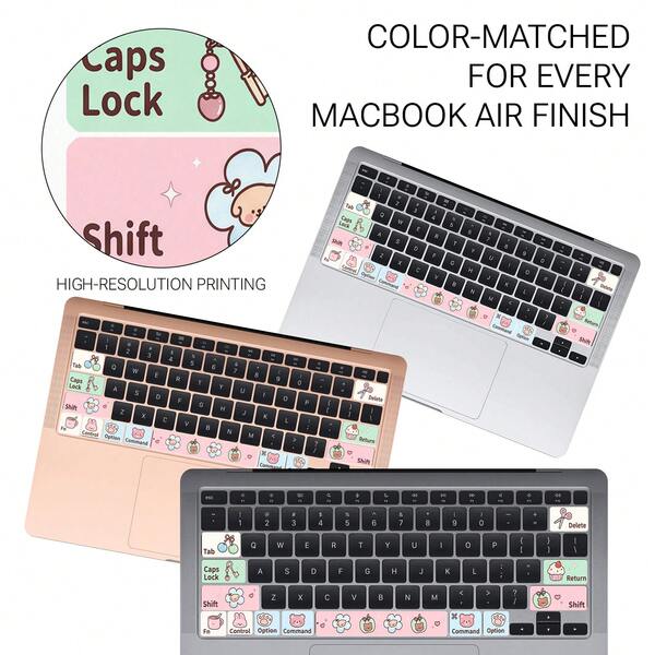 Cute Cartoon Bear Rabbit Keyboard Stickers Compatible With MacBook Air 13.3 Inch, Matte Removable Key Decals, No Residue Scratch Resistant Laptop Function Key Decorative Stickers